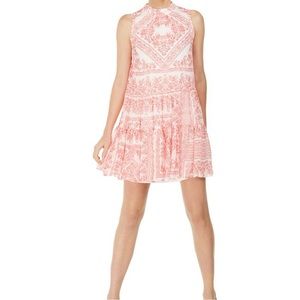 New Calvin Klein Bandana Floral Sheer Print Dress Size 4 Pink NWT